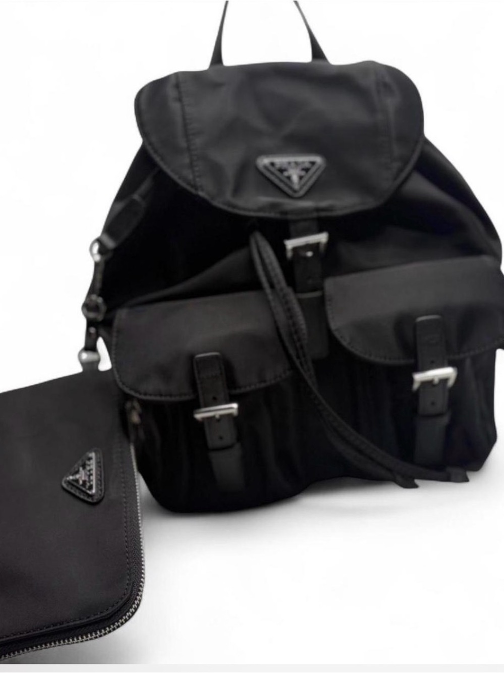 🆕 Prada Triangle Logo Tessuto Nylon Backpack Black
